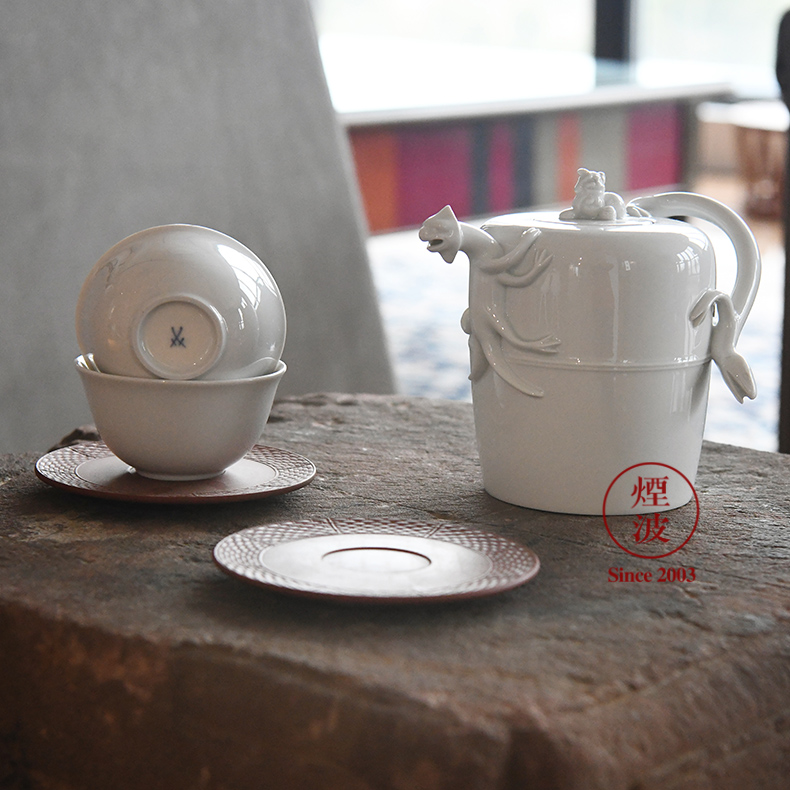 German MEISSEN mason pure white porcelain stoneware series Chinese teacups lizard pot of tea set