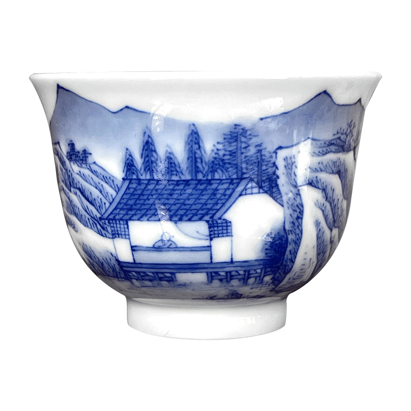 Jingdezhen spring auspicious jade Zou Jun up and the blue and white water rafting hut the bell cup eight new system