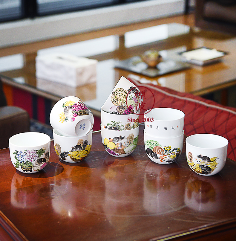 Jingdezhen nine calcinations experienced painters hand - made pastel rat year an abundant bergamot turnip tea cups to recognize the sample tea cup