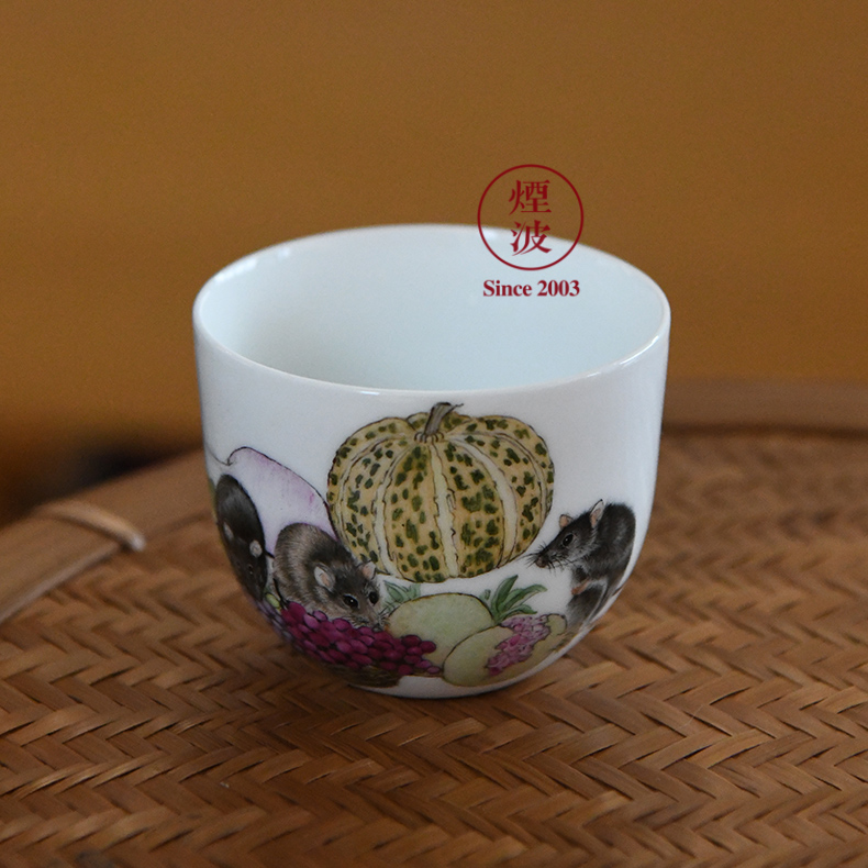 Jingdezhen nine calcinations experienced painters hand - made pastel rat year an abundant pumpkin pomegranate to recognize cups sample tea cup