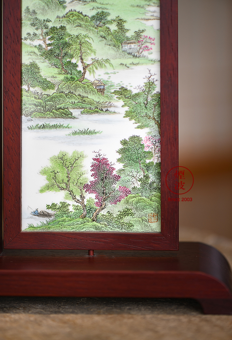 Jingdezhen nine calcinations hand - made famille rose porcelain wonderful hand write four seasons scenery desktop screen furnishing articles