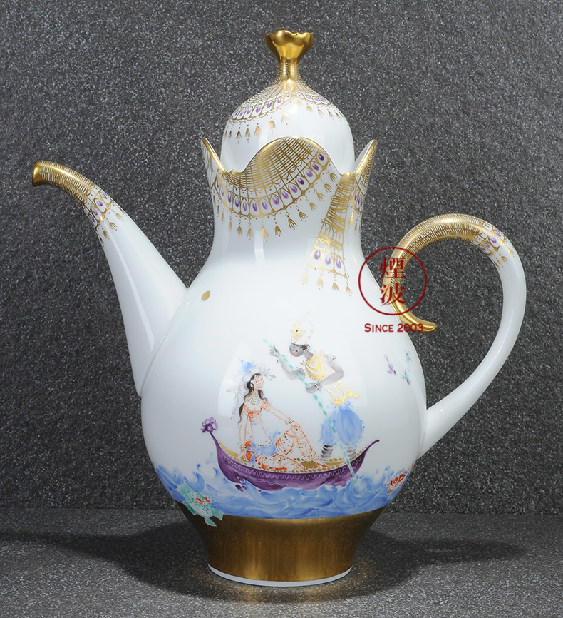 German mason MEISSEN porcelain cutting big one thousand nights gold - plated coffee pot cup suit group