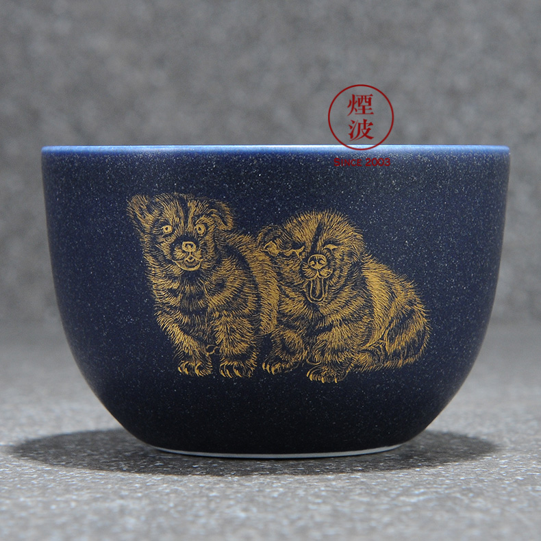 Those jingdezhen nine burn fuels the bluestar glaze wonderful hand burnt work parental sample tea cup tea cups