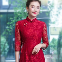 秀观唐 Ретро кружевное красное свадебное платье для матери, ципао, китайский стиль