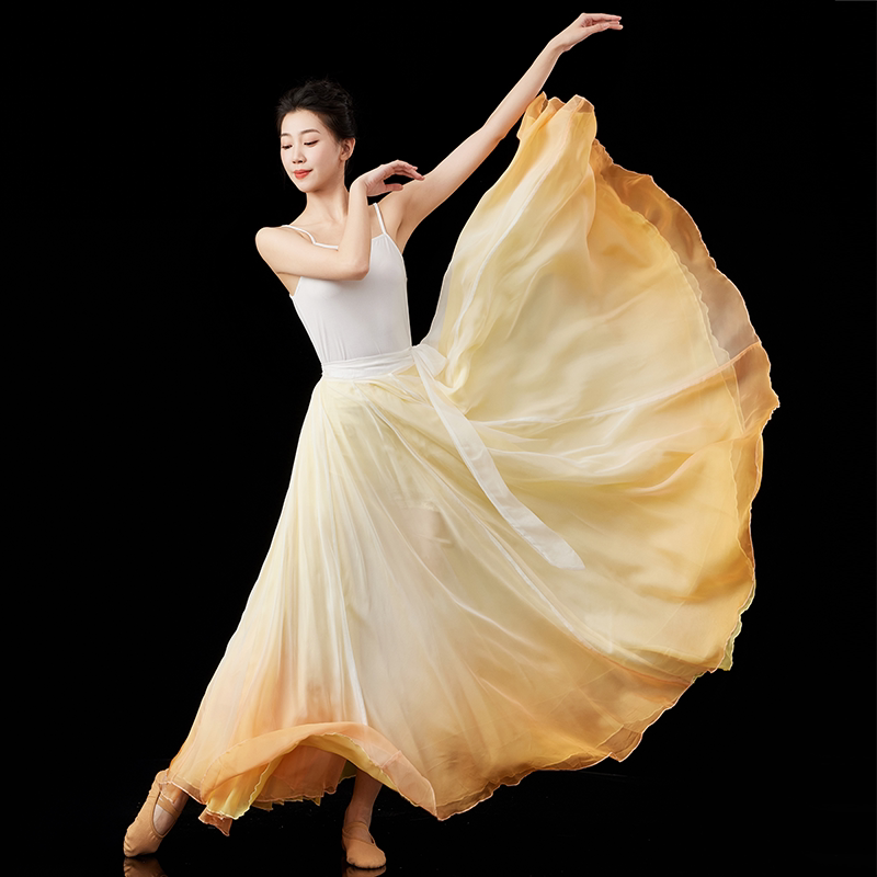 Ginkgo Never Fails to Delight in Autumn 720-Degree Classical Dance Skirt Gradient Color Flowing Large Skirt Chinese Dance Performance Costume