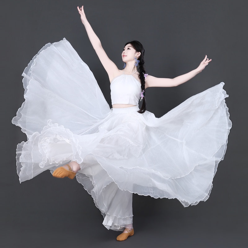 Gorgeous Dance, Xiao Yun Tang Tang, Classical Dance, White Long Skirt, Chinese Dance, Half-Length Fairy Skirt, Large Hem Dance Skirt