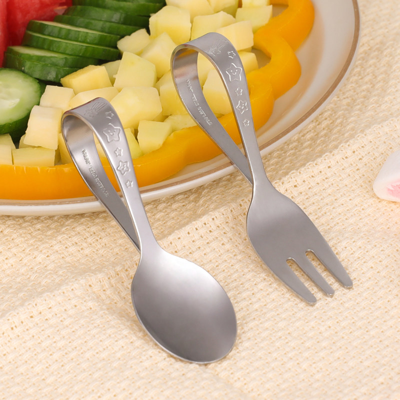 Japanese imported baby with a small spoon of stainless steel small spoon child with spoon child knife and fork cake fork-Taobao