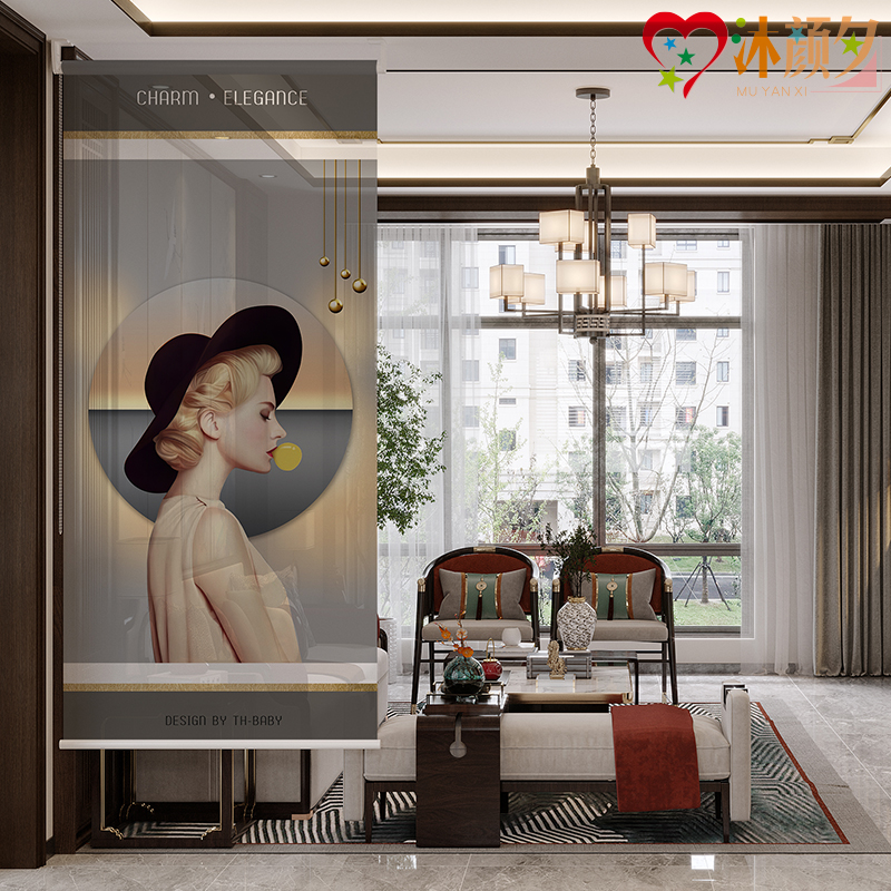 Modern entrance soft screen light and luxurious lifting partition window living-room Semi-overdraft Guan Guan Bedroom Floor Curtain minimalist Fashion
