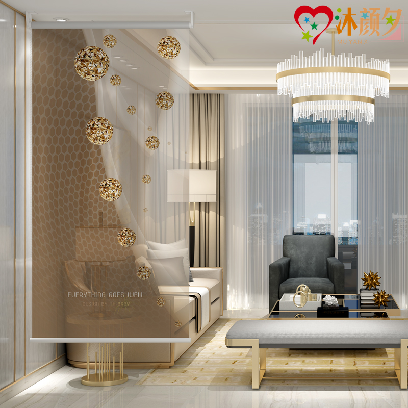 Modern minimalist floor curtain roller blinds Nordic light lavish living-room hanging curtain soft curtain Entrance Lifting Soft Screen Partition Window