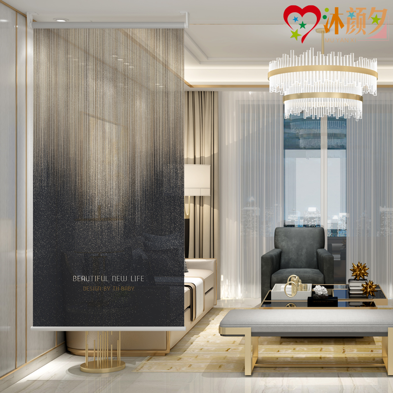 Modern light extravagant floor curtain roller blinds Nordic entry partition window living-room soft screen semi-permeable hanging curtain hanging soft curtain