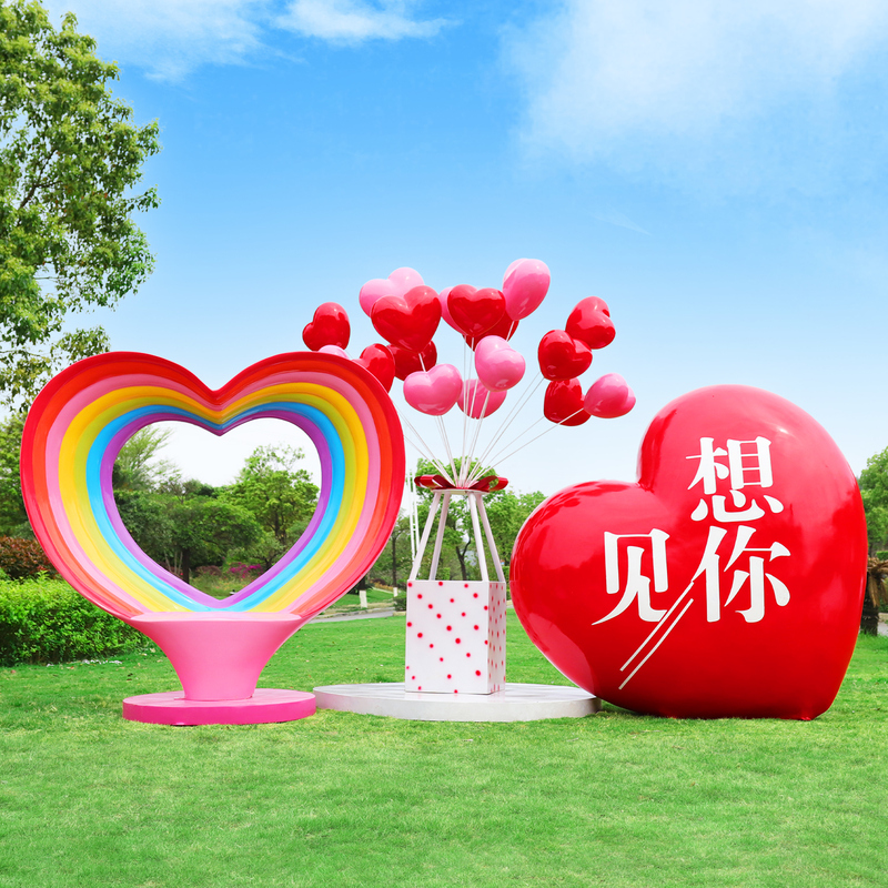 Trendy Outdoor Park Courtyard Heart Sculpture Scenic Resort Large Rainbow Cloud Swing Photo Prop