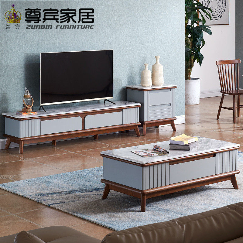 Nordic Marble Tea Table TV Cabinet Composition Living-room Rear Modern Minima Small Household Type Ground Cabinet Table Dining Chair Suit