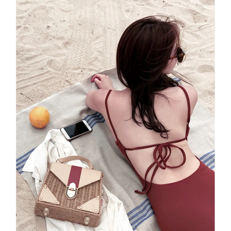 Sexy retro rượu vang đỏ Xiêm gợi cảm bikini nhỏ ngực tập hợp để che bụng là mỏng bảo thủ mùa xuân nóng tắm phù hợp với phụ nữ