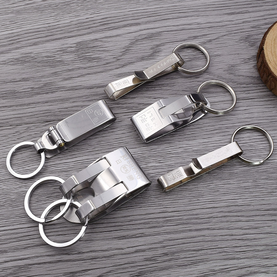 Keychain old-fashioned stainless steel keychain men's wear buckle waist buckle double row pendant key ring ring