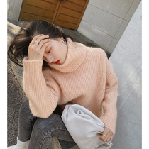 2020 winter New Orange pink pit bar warm wool high neck mohair loose lazy knitted sweater women
