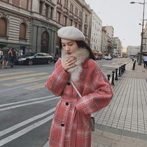 ZHUYIYI red check Lamb hair stitching wool collar double-sided cashmere coat women 2020 Autumn Winter woolen coat