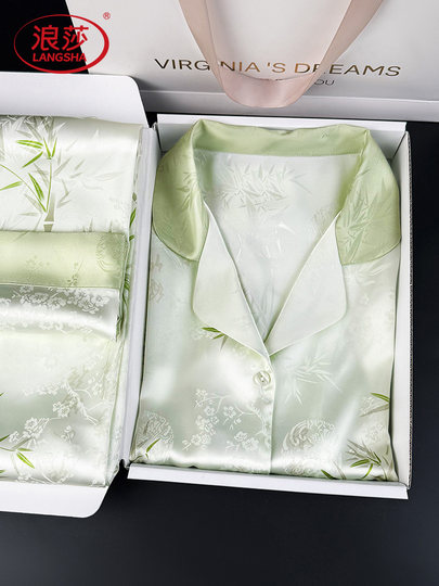 浪莎睡衣女款新中式冰丝绸春秋长袖薄款国风竹子女士家居服送妈妈