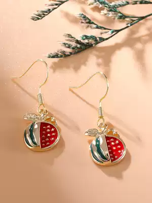 Watermelon fruit earrings female design sense niche earrings ear hook earrings personality wild metal color simple small fresh