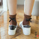 ຫົວຜັກບົ່ວເງິນເຫຼື້ອມ Bow Mid-calf Socks Women's Curled Socks Spring and Summer Thin Korean Vertical Stripes Trendy Cute Students