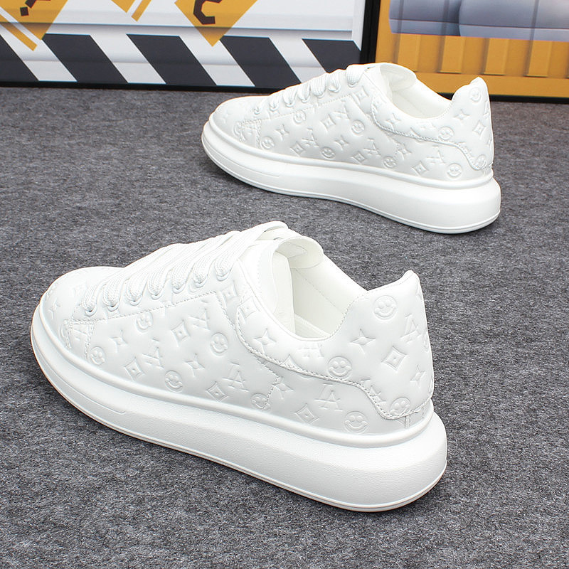 Printed Fashion Couple's White Sneakers for Men, Trendy Shoes, Versatile Thick-Soled Height-Increasing Low-Top Sneakers, Lightweight Sports Shoes for Students
