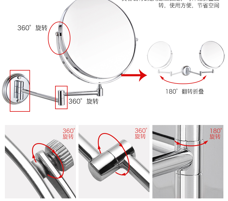 Mặt bích phòng tắm kính thiên văn gương vanity gương phòng tắm treo tường gương vanity có thể gập lại phóng đại hai mặt gương đẹp - Gương gương trang điểm để bàn