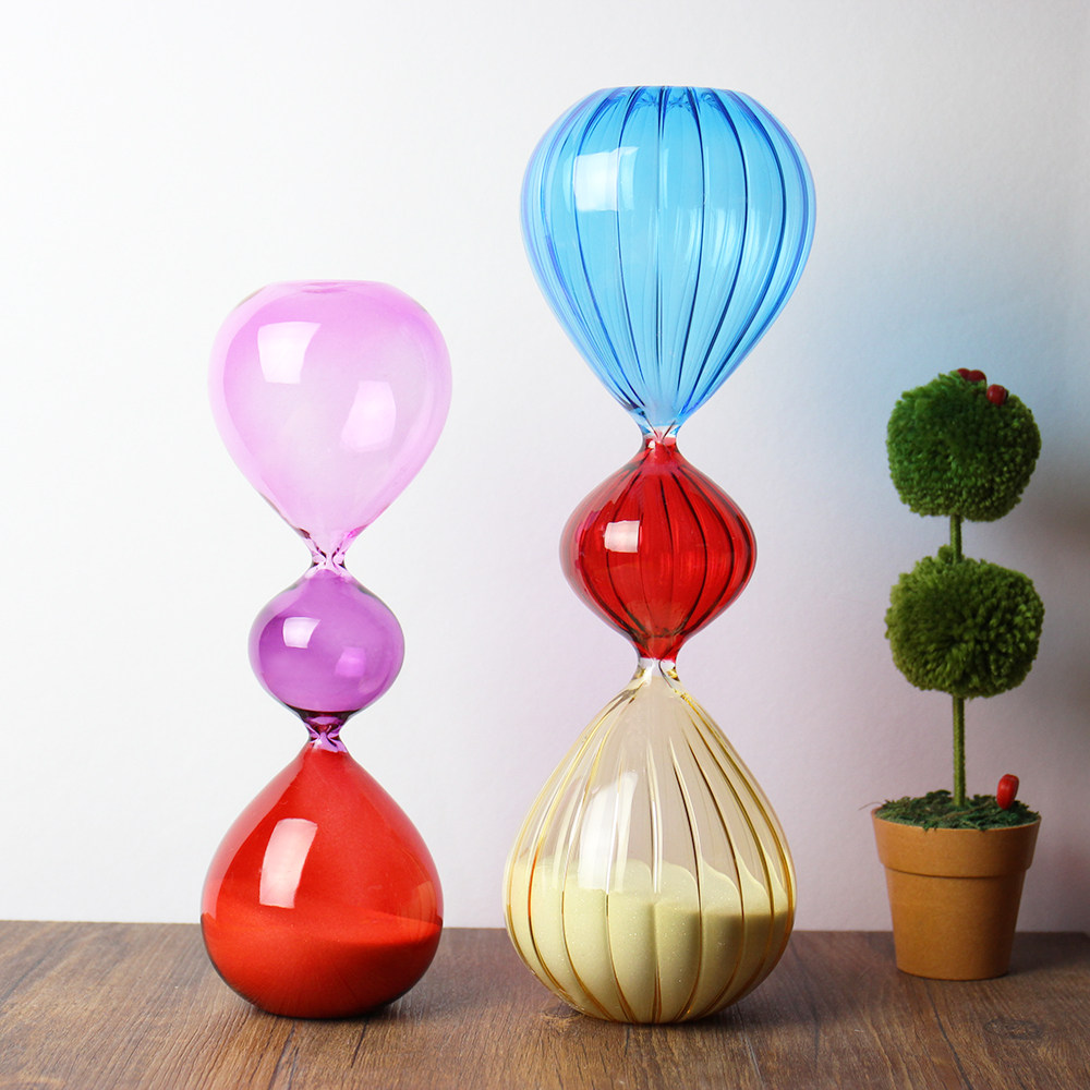 Fashion Stripe Spray Color Creative Hourglass Handiwork Glass Handiwork Big Sand Leaking Swing Pieces of the Grand Sins Home Residence Ornaments-Taobao