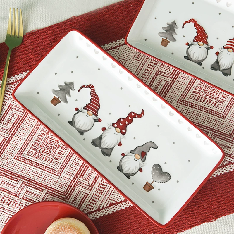 Rectangular Christmas plate Nordic ceramic flat kitchen house tableware relief shallow plate creative western dining steak