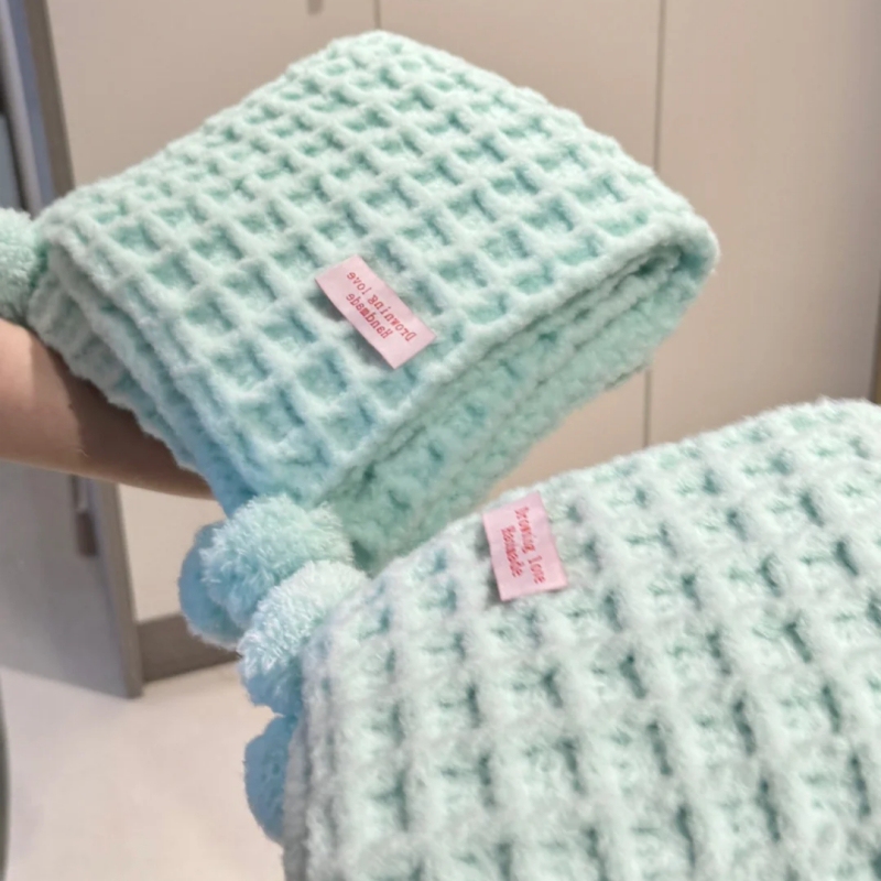 Mint Green Waffle Scarf Handmade DIY Yarn Knitting Gift for Boyfriend or Girlfriend Mousse Cloud Cotton Neck Warmer