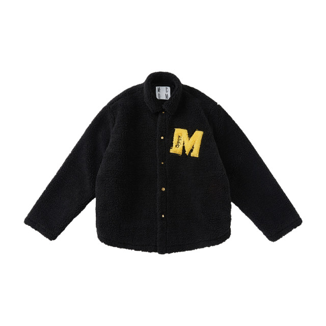 MEDM trendy brand letter embroidery imitation lamb velvet jacket men and women loose street trend winter couple clothes cotton