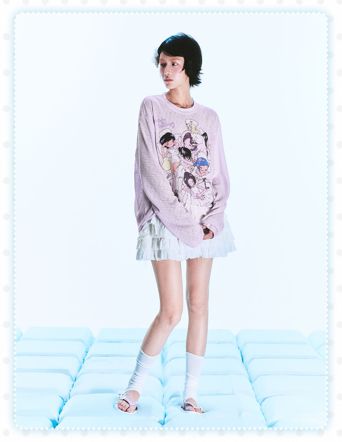 MEDM Nap Print Long-Sleeve Crewneck Top