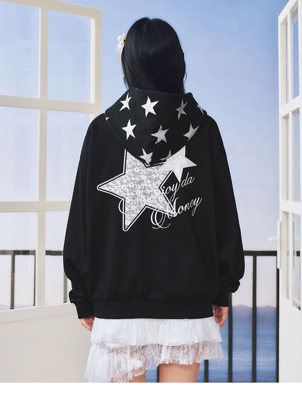 MEDM Digital Star Print Zip-Up Hoodie