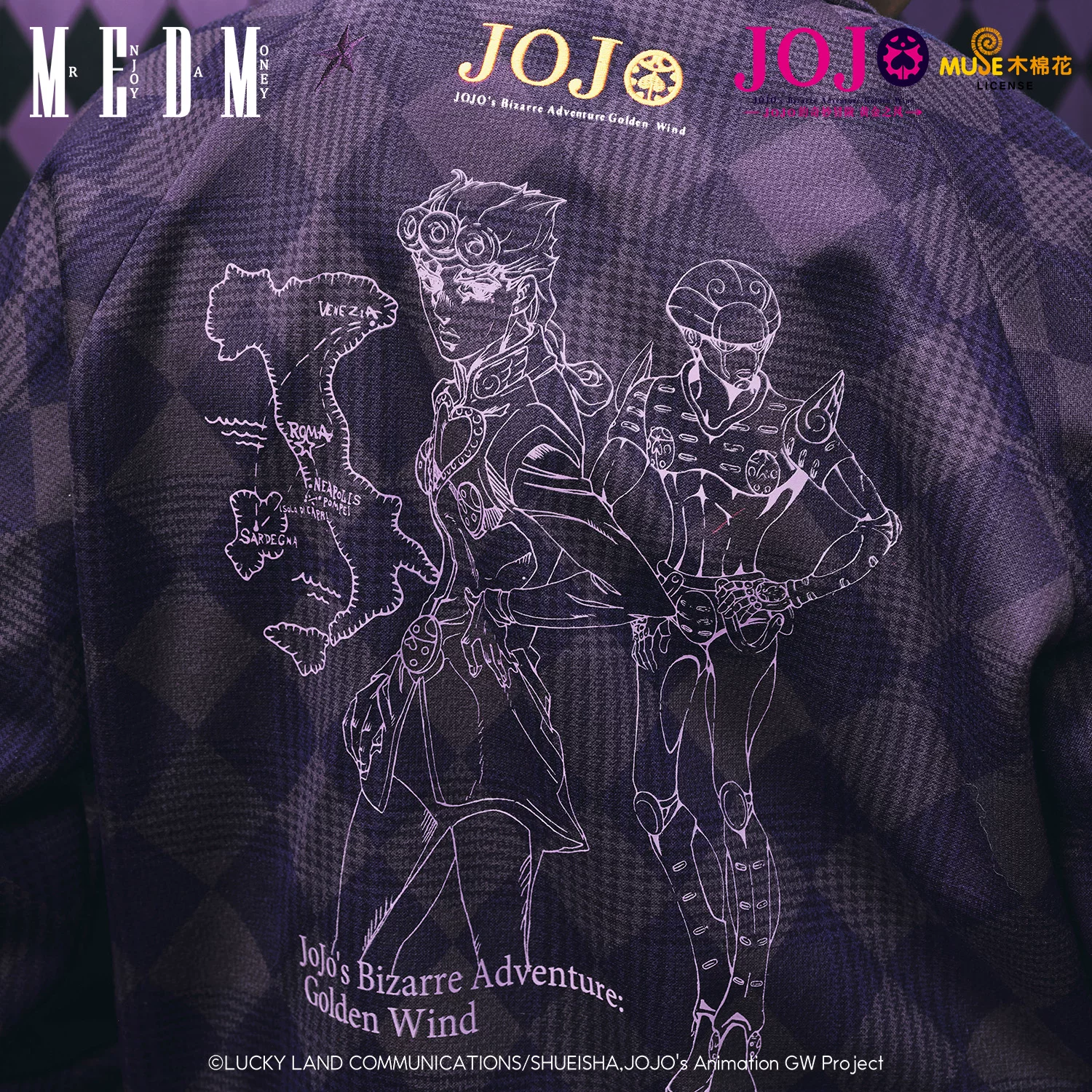 Кэжуал-жакет в клетку с вышивкой из сотрудничества MEDM XJOJO's Bizarre Adventure, Giorno Giovanni, осень