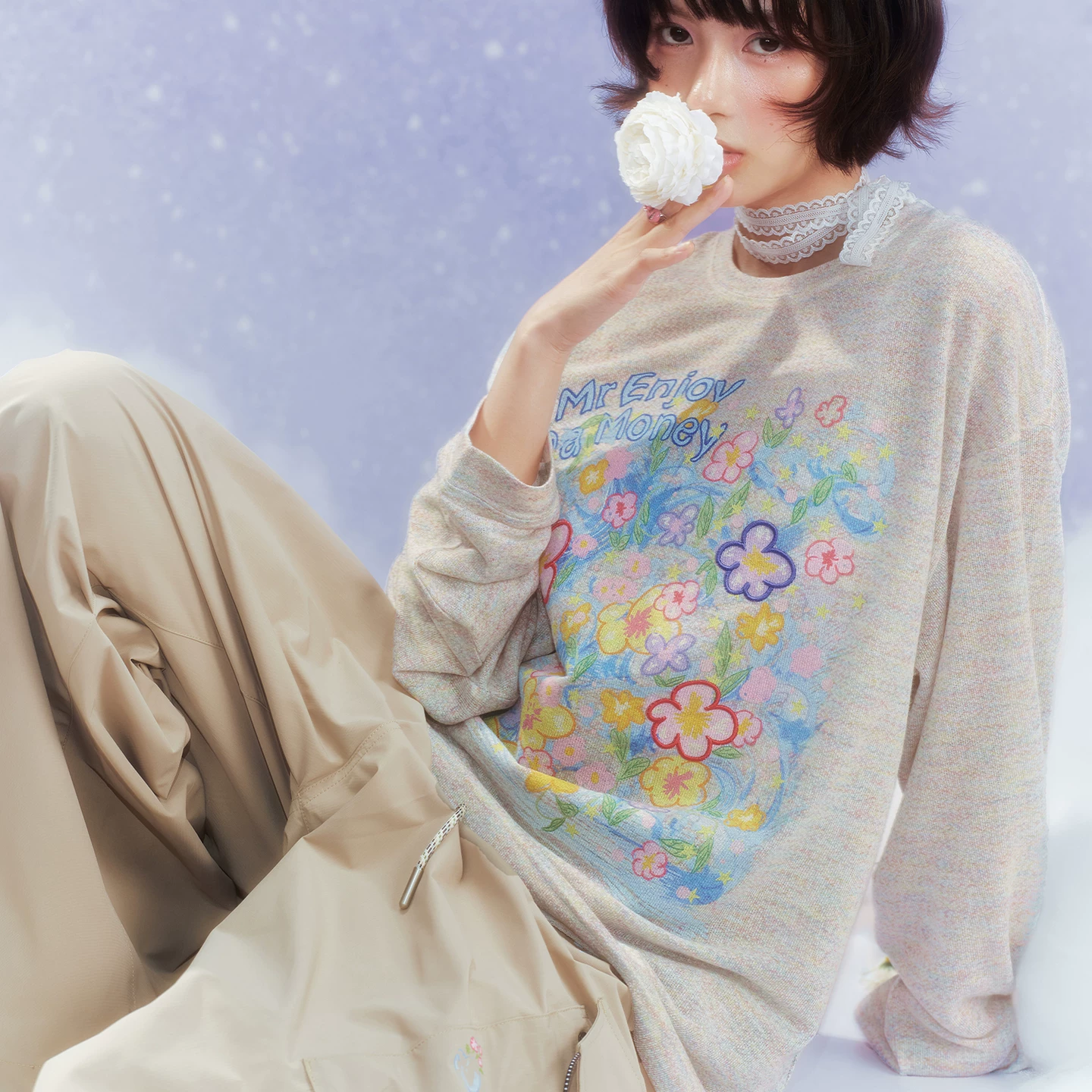  MEDM Dream Bubble DAYDREAMING graffiti series multi-color casual long-sleeved blouse loose round neck top