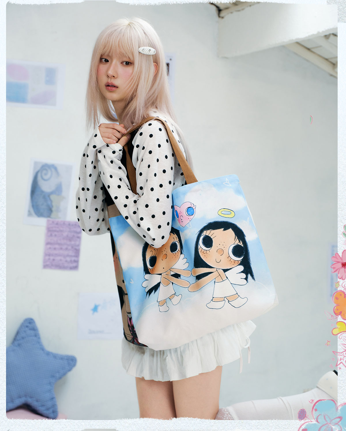 MEDM Hand-Drawn Graphic Canvas Shoulder Bag