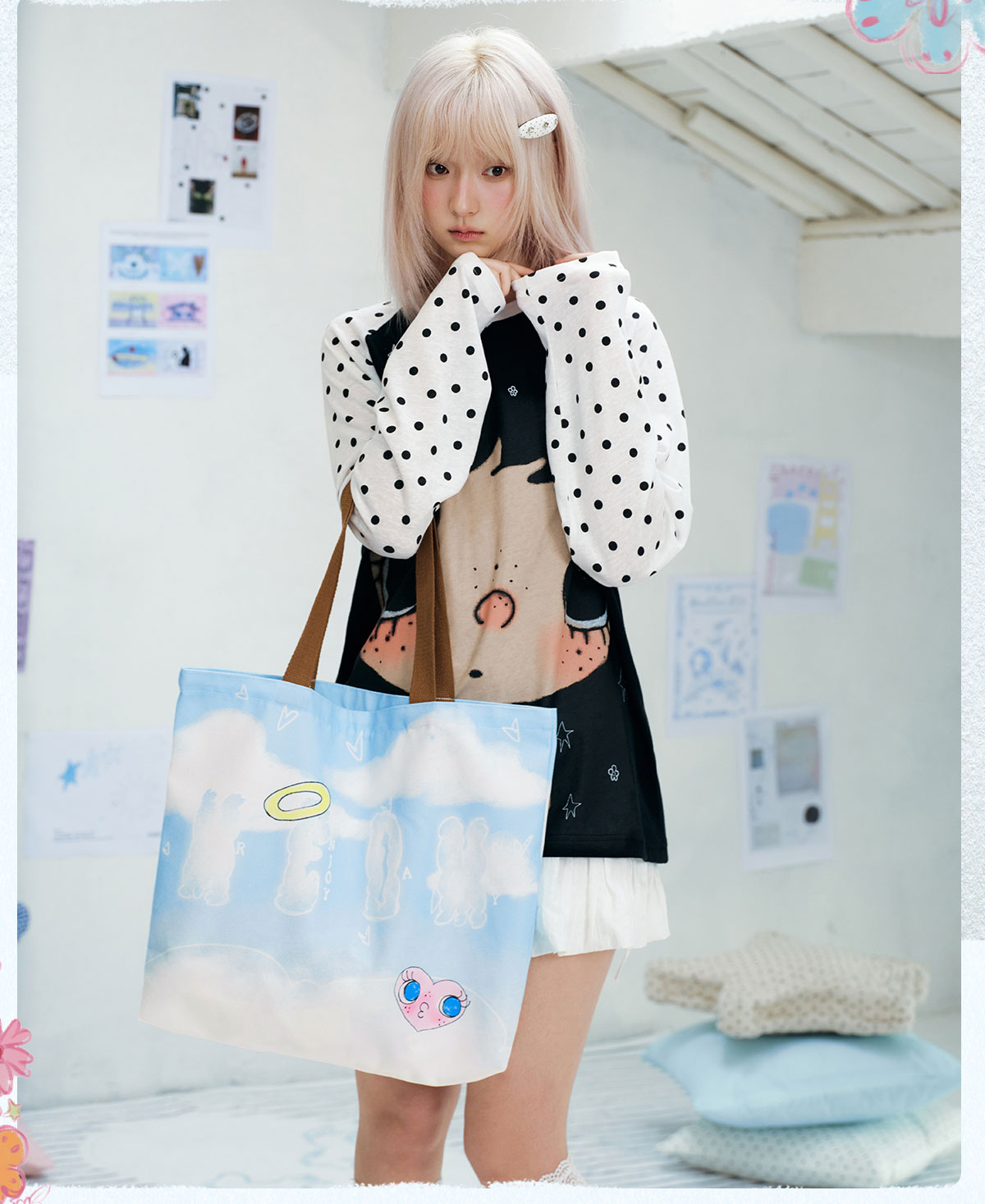 MEDM Hand-Drawn Graphic Canvas Shoulder Bag