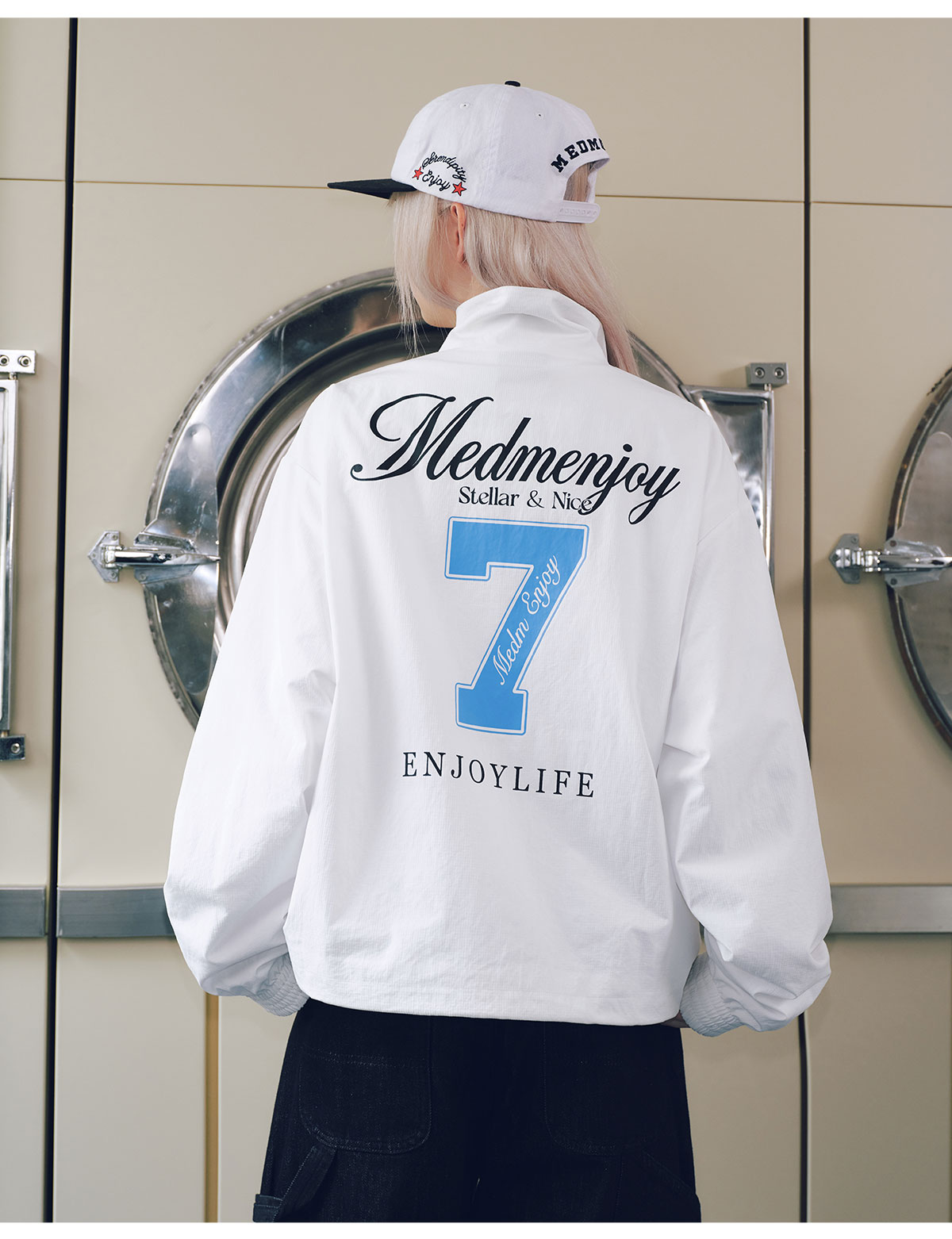 MEDM Colorblock Letter Print Zip-Up Jacket