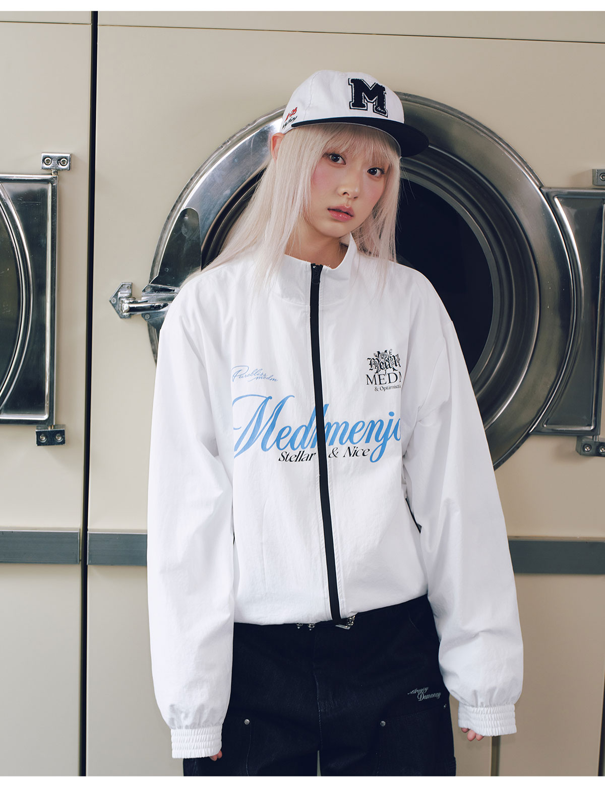 MEDM Colorblock Letter Print Zip-Up Jacket