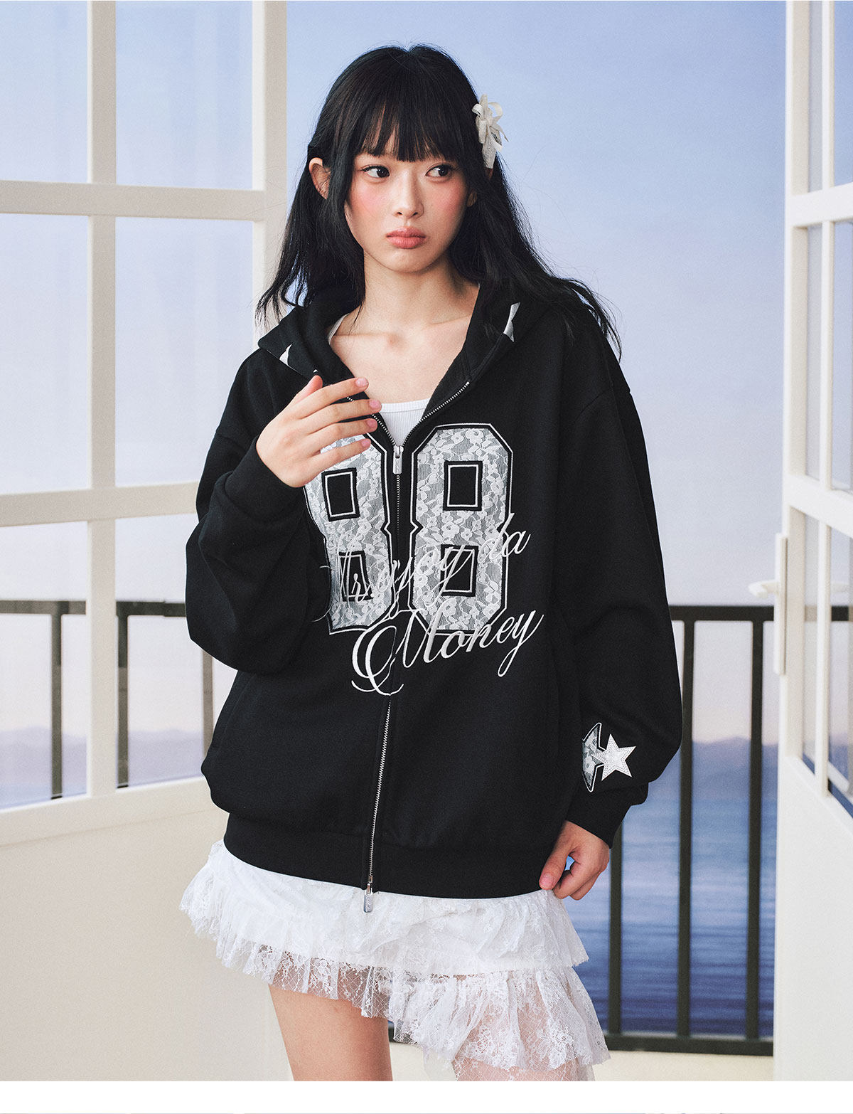 MEDM Digital Star Print Zip-Up Hoodie