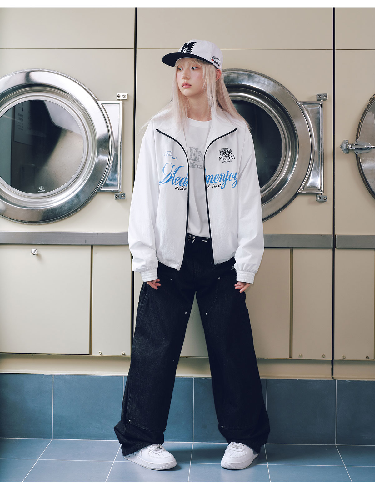 MEDM Colorblock Letter Print Zip-Up Jacket