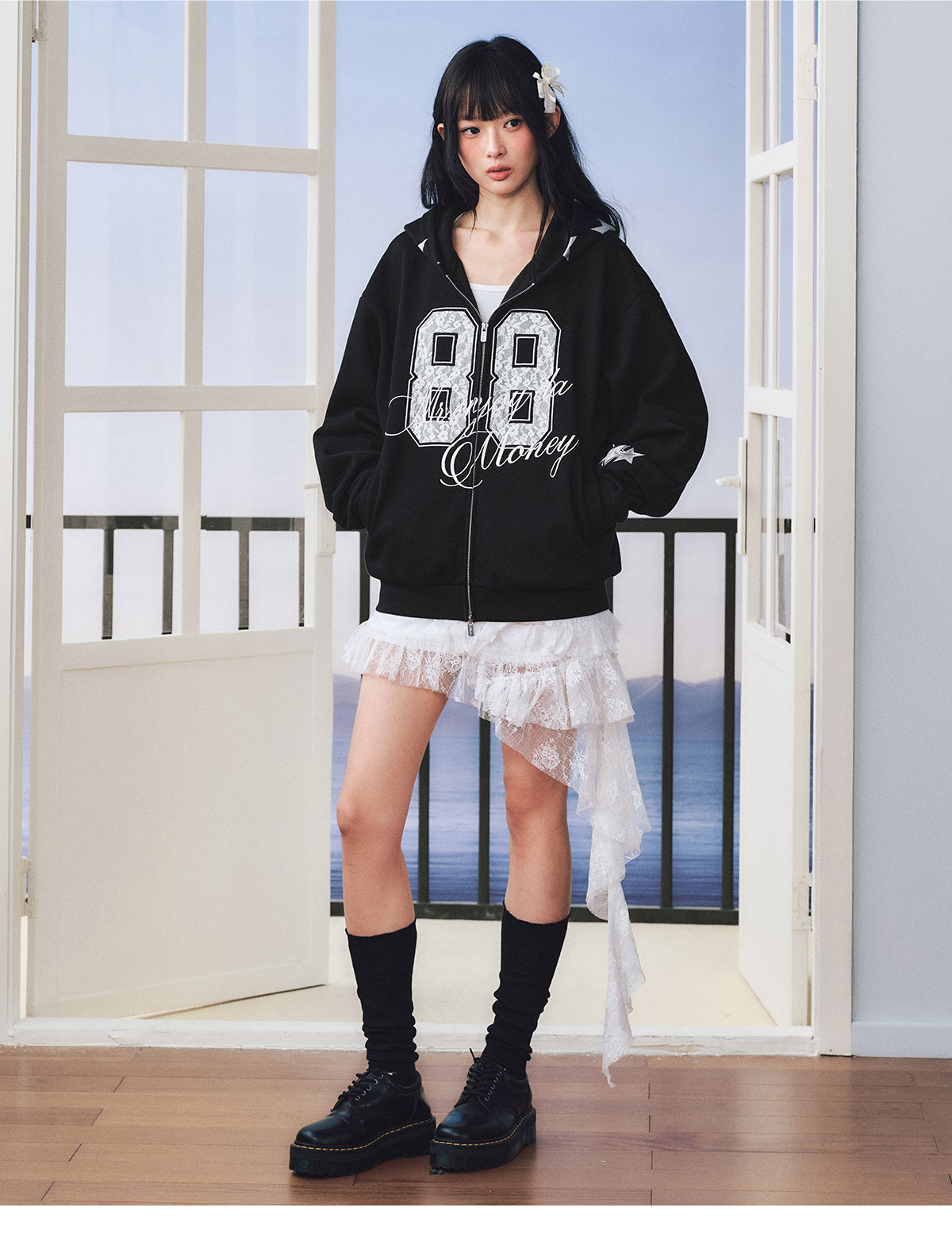 MEDM Digital Star Print Zip-Up Hoodie