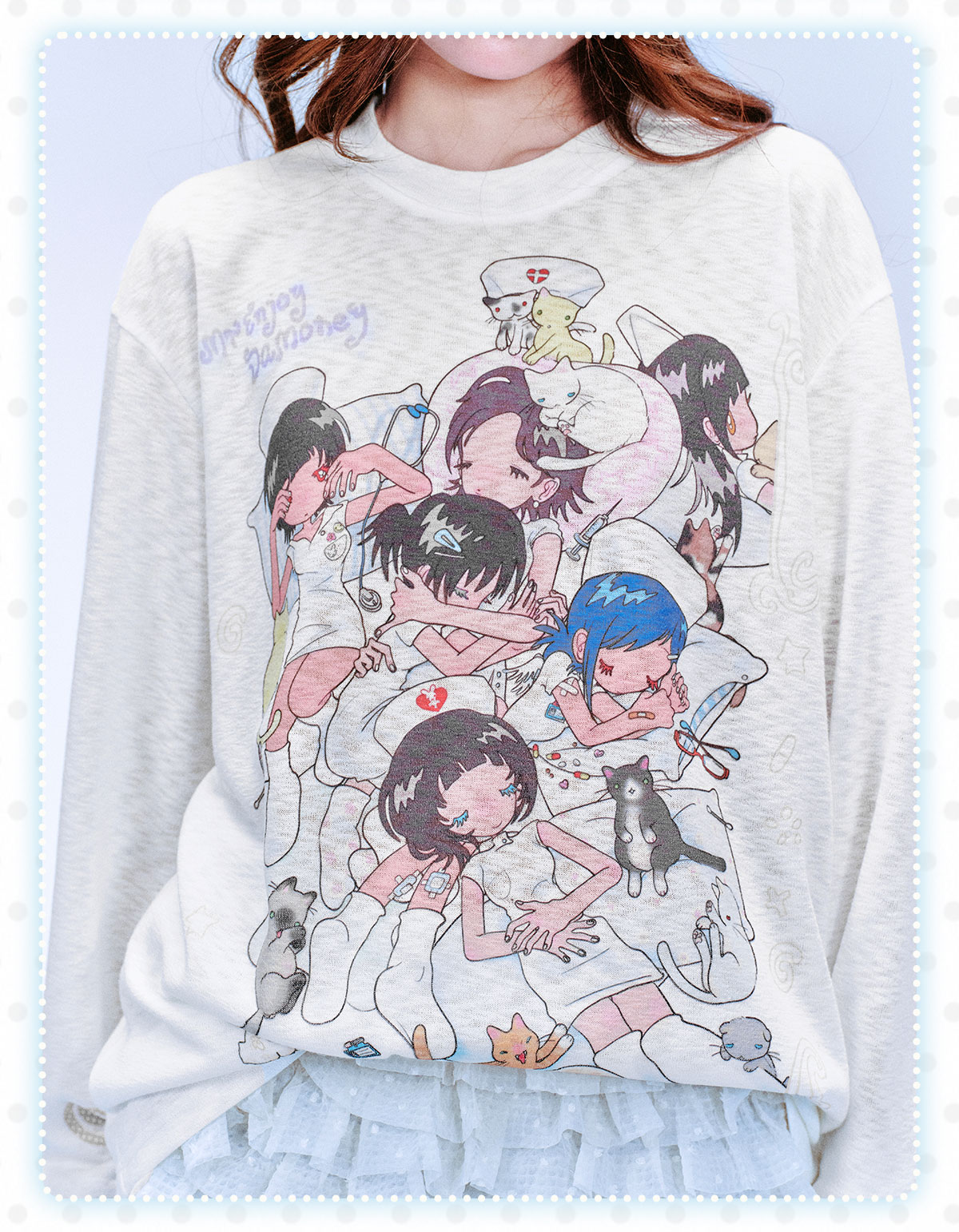 MEDM Nap Print Long-Sleeve Crewneck Top