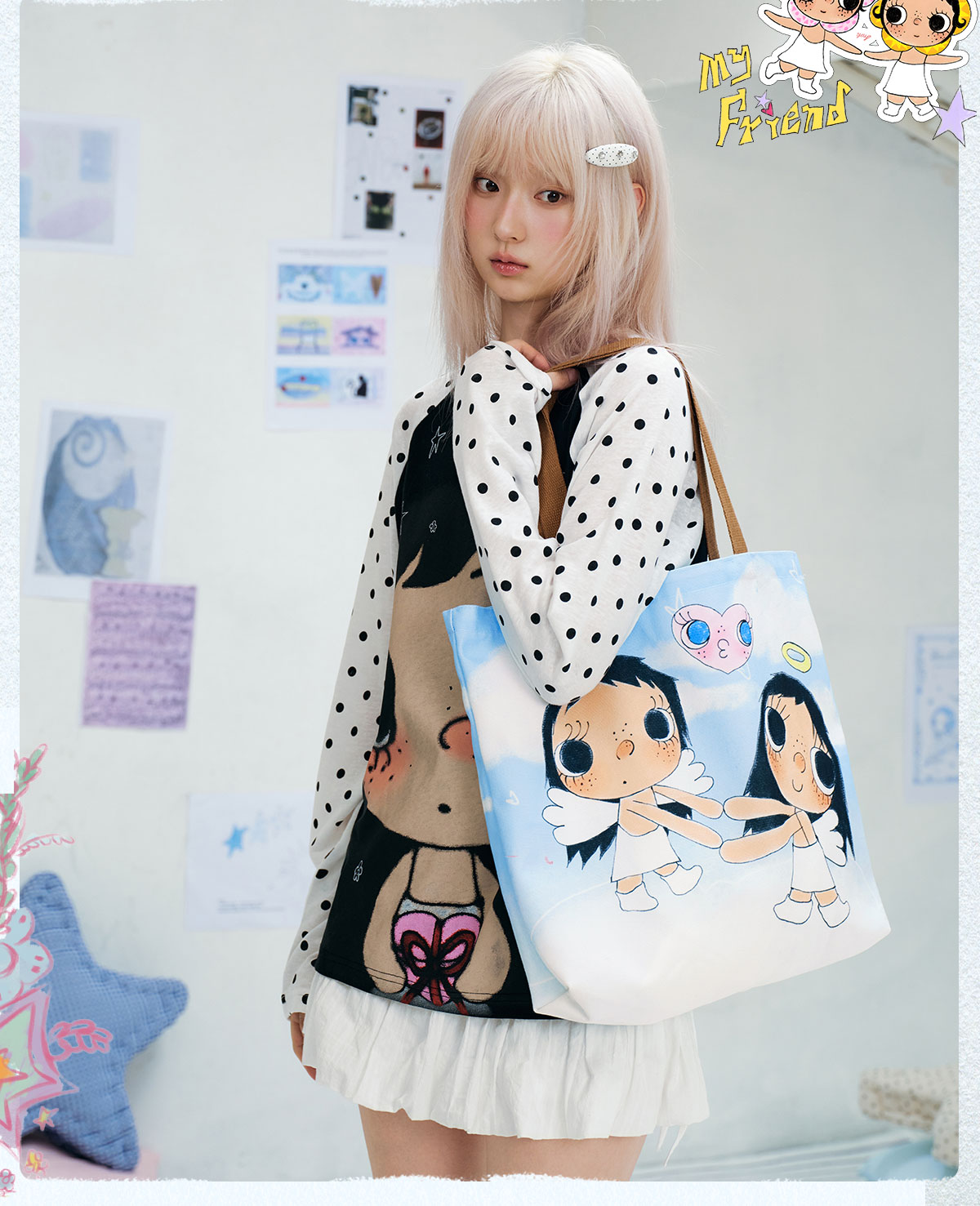 MEDM Hand-Drawn Graphic Canvas Shoulder Bag