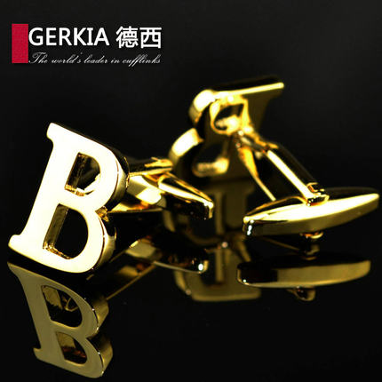 买俩包邮送盒【正品】德西 A-Z镀14K金色字母袖扣袖钉cufflinks