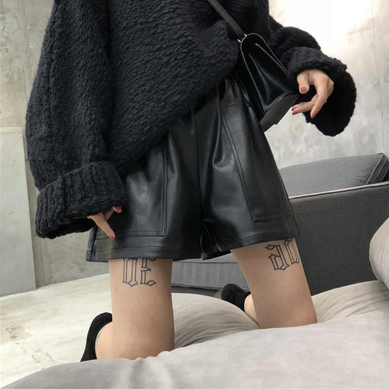 Pregnant Woman Pants 2022 Spring Autumn New Loose PU Leather Shorts Expats Slim Outside Wearing High Waisted Pants Fashion Broadlegged Pants
