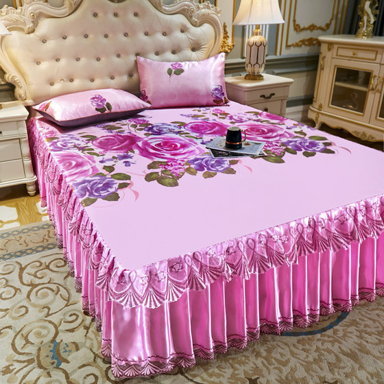 Bed skirt ice silk mat three-piece set washable and foldable 1.8m bed 2.0m double 1.5 machine washable household soft mat