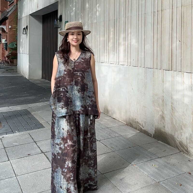 Benyi/本异 【Blue Hour】Aesthetic Gradient Dark Pattern Jacquard Silk Linen Suit Dress