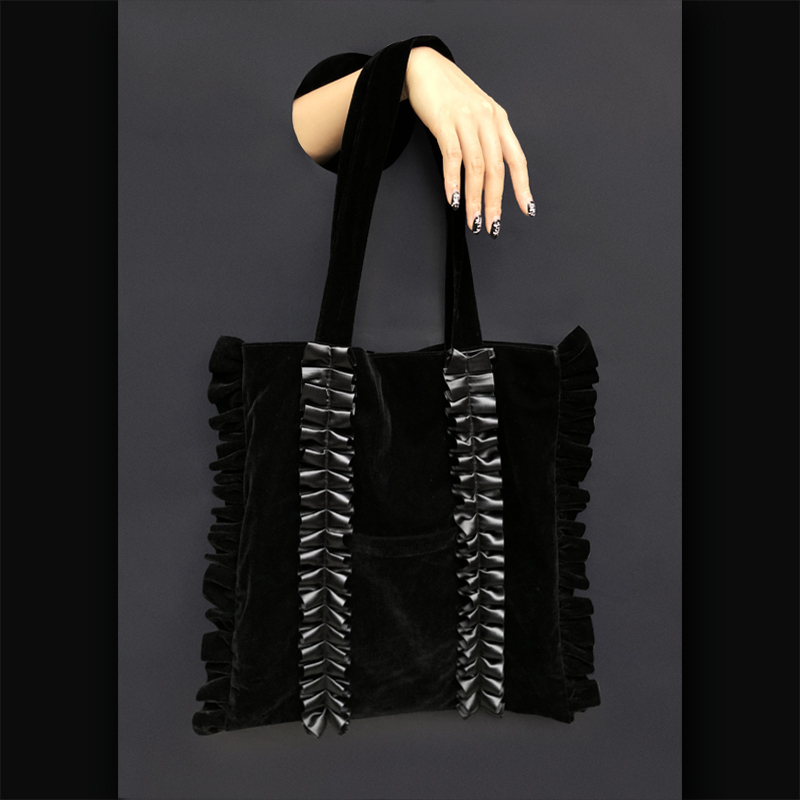 New products DARKNESS original design dark black niche retro velvet solid folds single shoulder bag individuality 100 lap bag