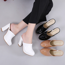 Coarse Heel Slippers Women Autumn 2022 New High Heel Cool Tug Outside Wearing Fashion 100 Hitch Fitting Room Non-slip Baotou Mueller Shoes