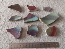 Yuan Dynasty ancient Jun porcelain small piece of red spot specimen colorful and beautiful packed in nine pieces to learn