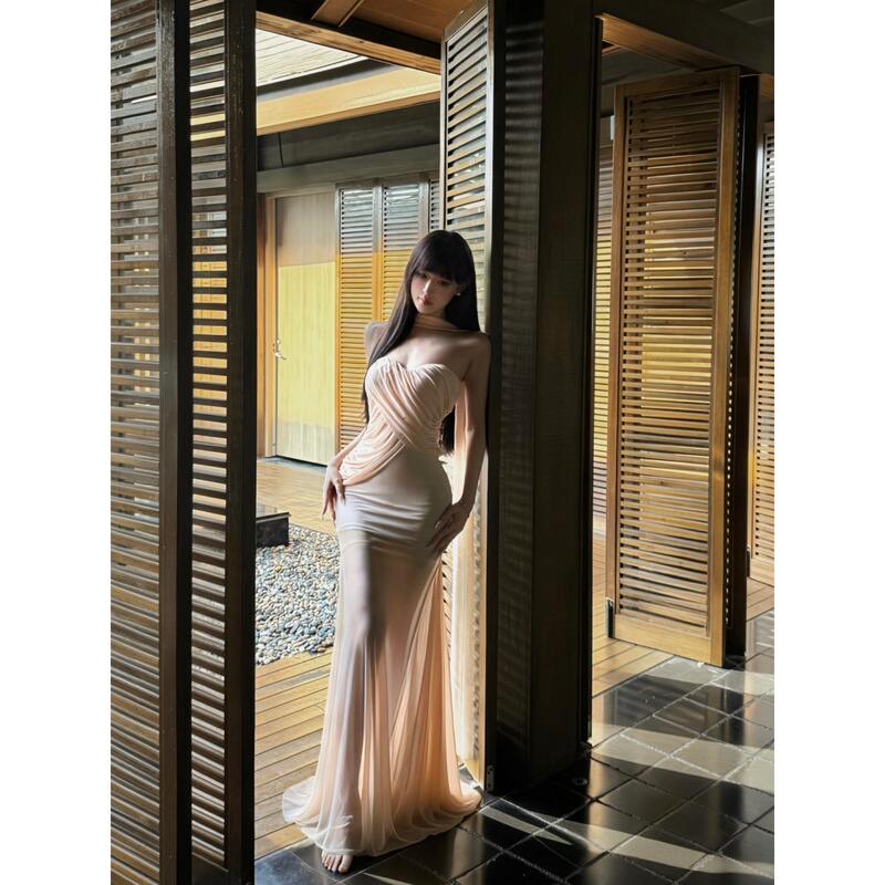 French-Style Beautiful Mesh Tube Top Dress for Women, Early Spring Pure and Sexy Hot Girl Birthday Dress, Vacation Style Long Skirt French-Style Beautiful Mesh Tube Top Dress for Women, Early Spring Pure and Sexy Hot Girl Birthday Dress, Vacation Style Long Skirt